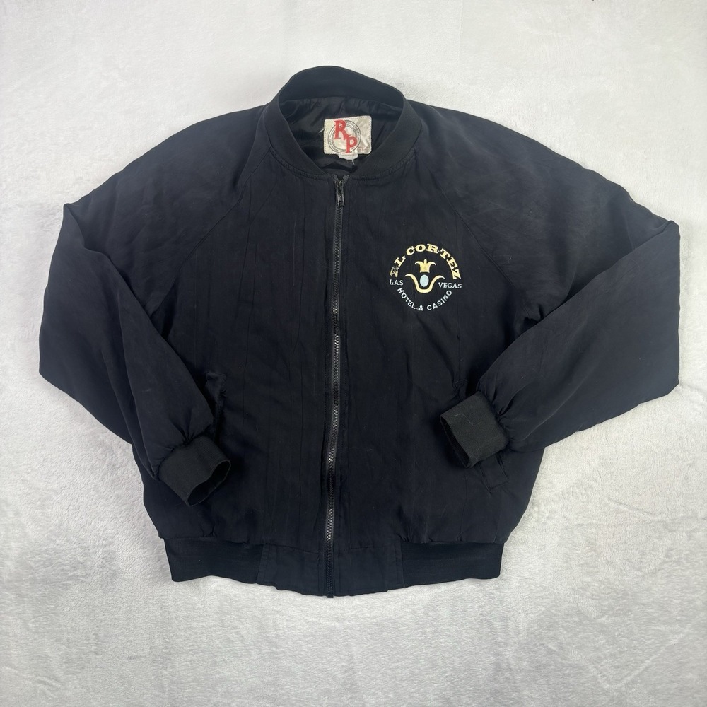 VTG Royal Pacific El Cortez Las Vegas Casino Black Full Zip Silk Jacket Men's M